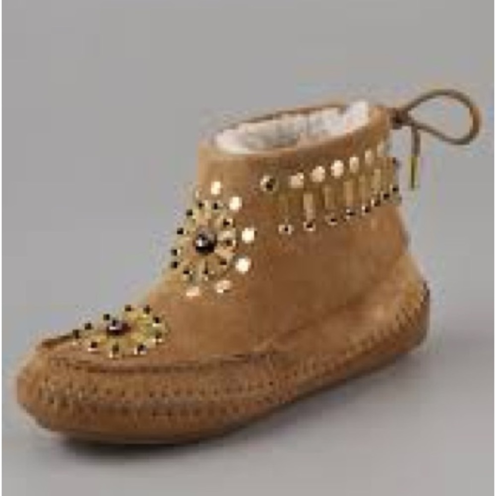 TORY BURCH Zuzu beaded suede and shearling bootie